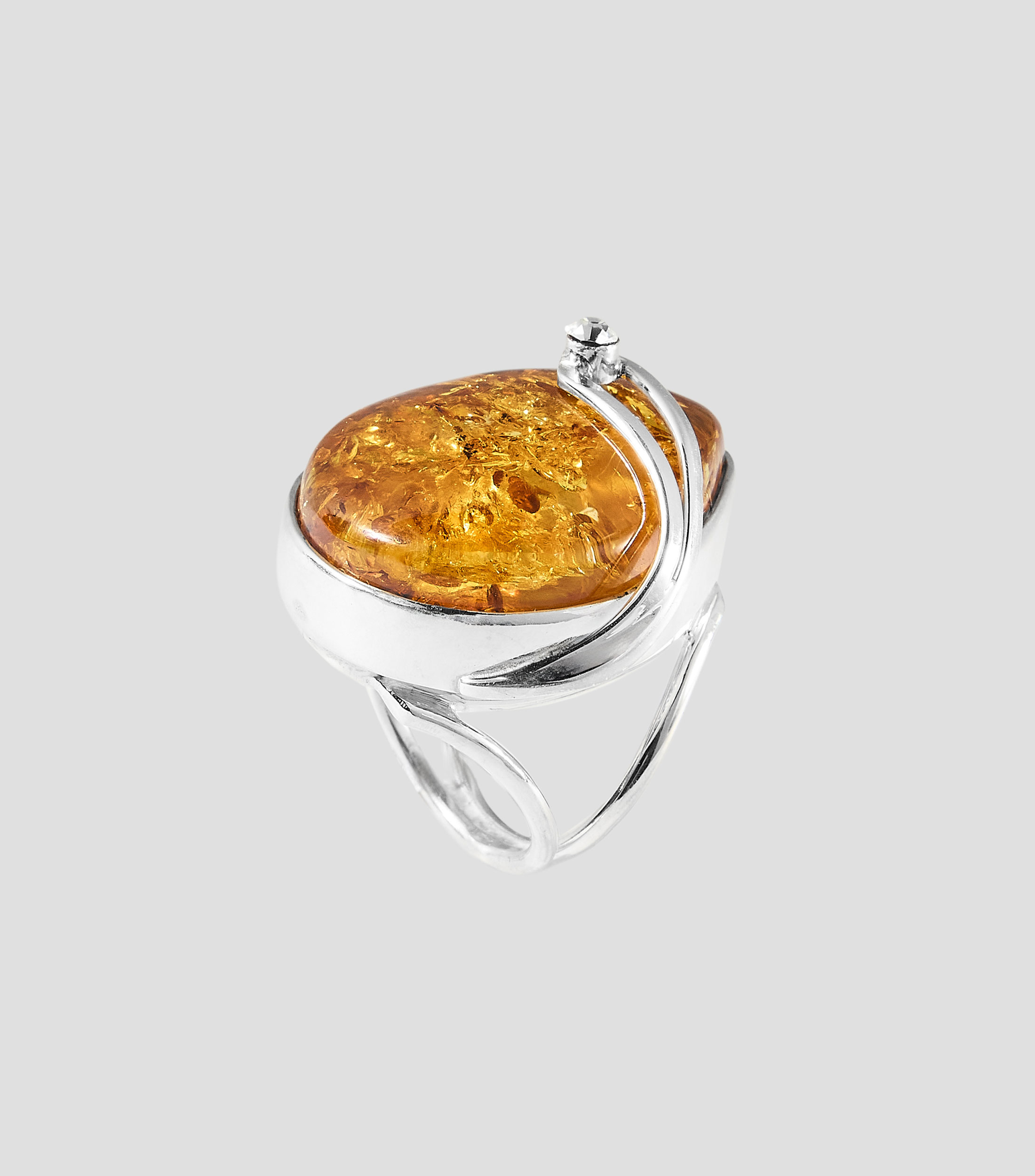 Anillo abierto en Plata .925 con ámbar báltico Mujer